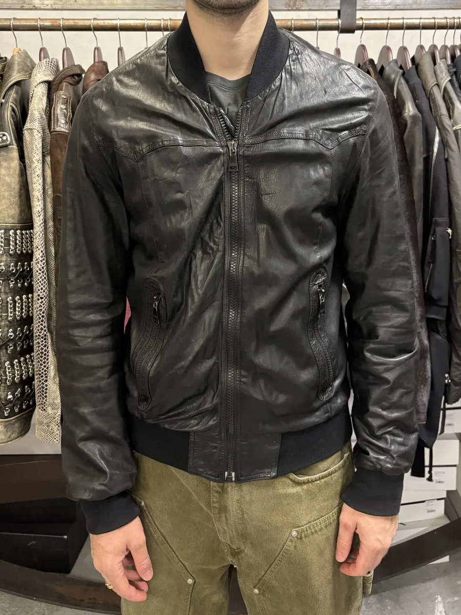 2000s Dolce & Gabbana Black Leather Bomber Jacket - Image 3
