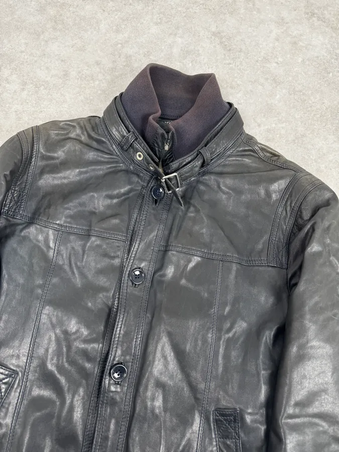 2000s Dolce & Gabbana Black Leather Buttoned Jacket - Image 5