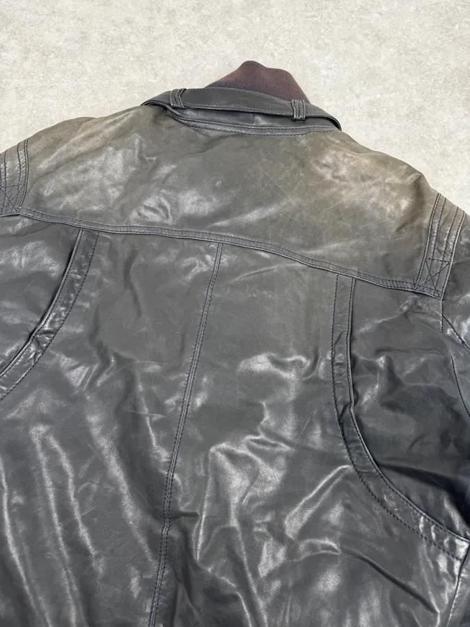 2000s Dolce & Gabbana Black Leather Buttoned Jacket - Image 8