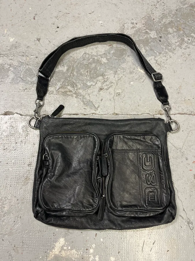 2000s Dolce & Gabbana Black Leather Cargo Shoulder Bag