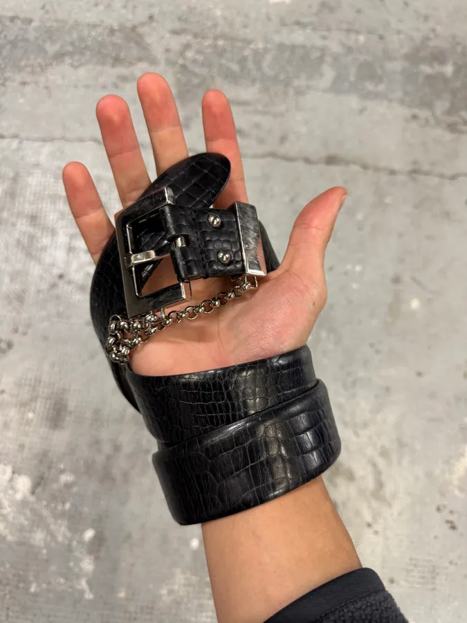 2000s Dolce & Gabbana Black Leather Chain Belt