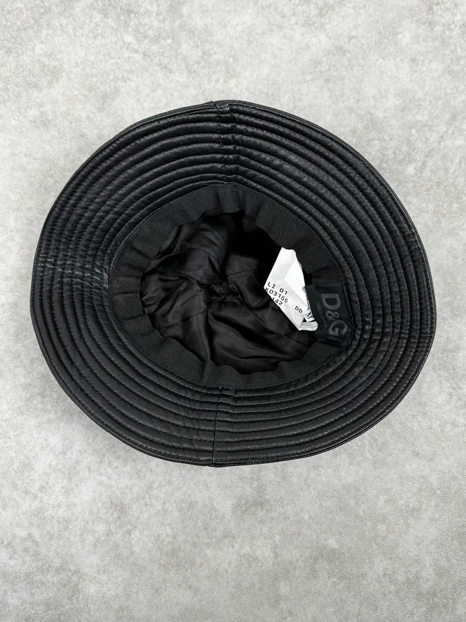 2000s Dolce & Gabbana Black Leather Hat - Image 6