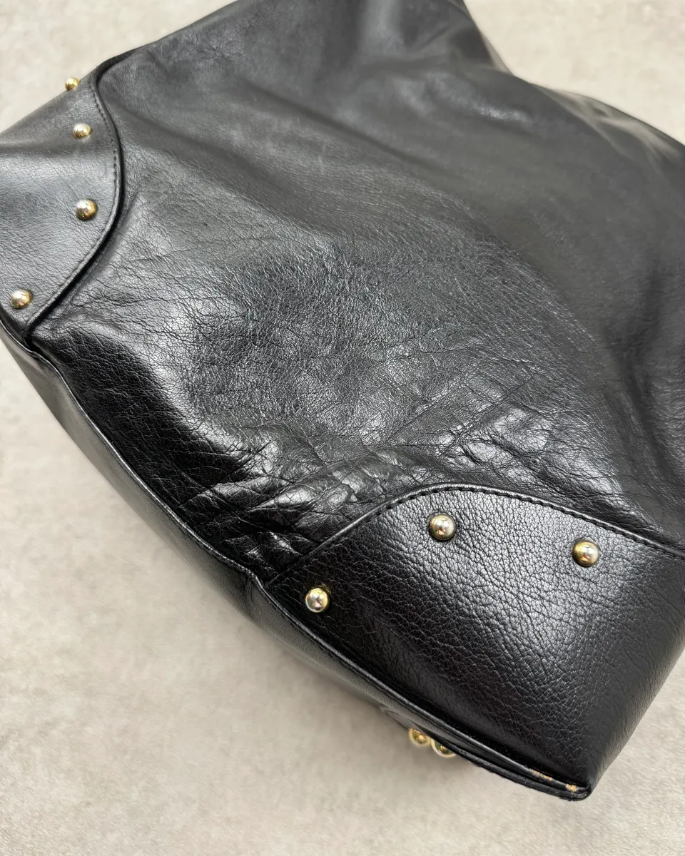2000s Dolce & Gabbana Black Leather Logo Charms Shoulder Bag - Image 9