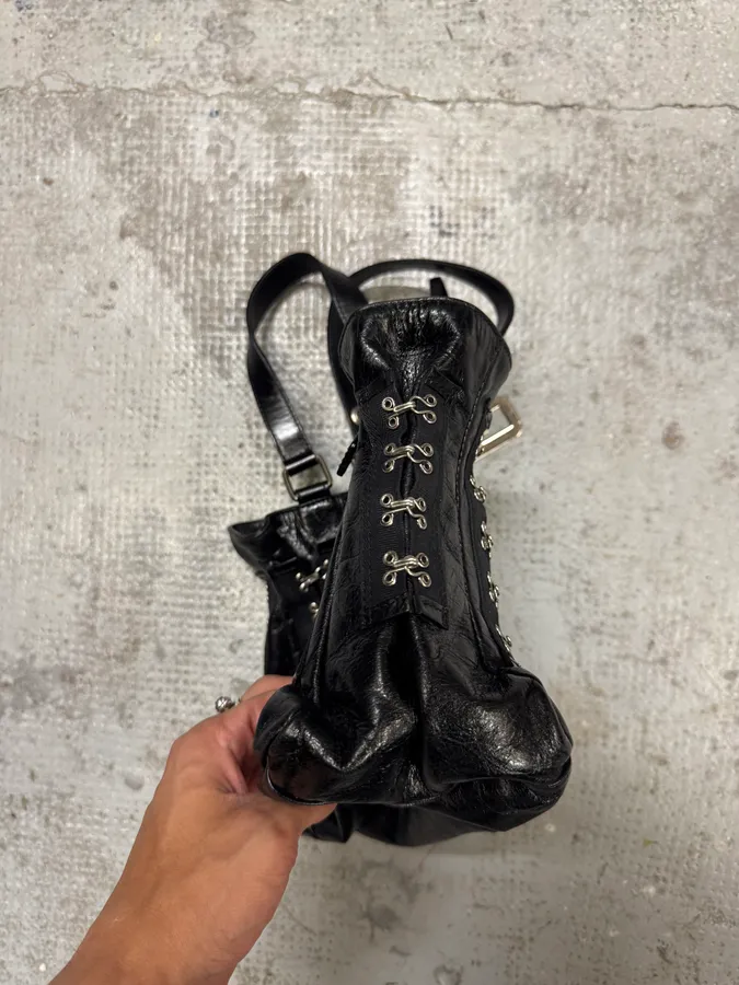 2000s Dolce & Gabbana Black Leather Metal Hook Handle Bag - Image 8