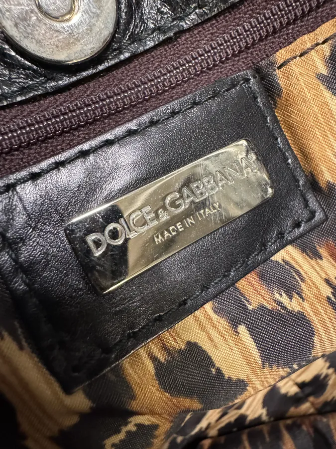 2000s Dolce & Gabbana Black Leather Metal Hook Handle Bag - Image 9