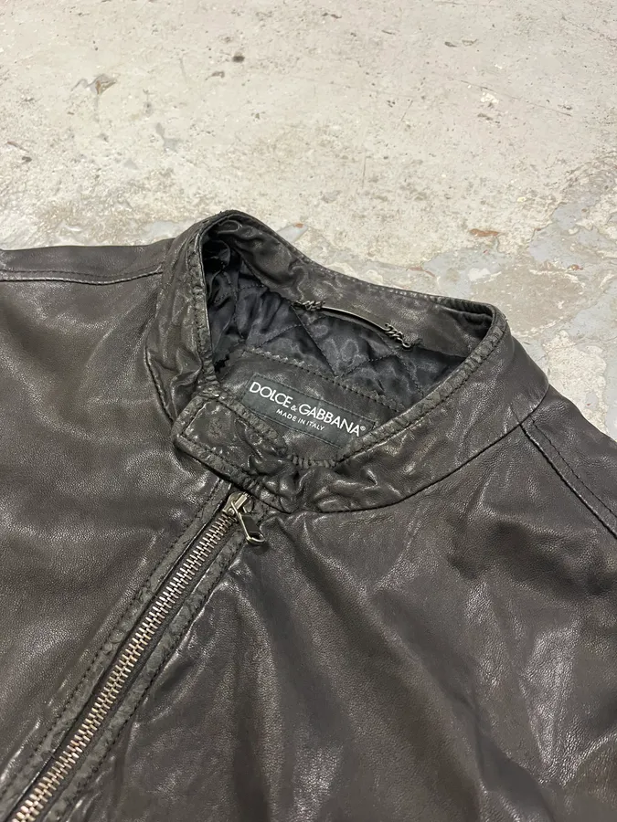 2000s Dolce & Gabbana Black Leather Minimalist Jacket - Image 5