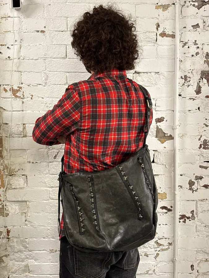 2000s Dolce & Gabbana Black Leather Studded Shoulder Bag - Image 3