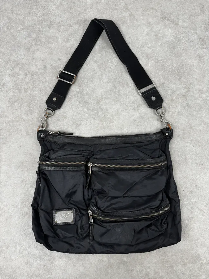 2000s Dolce & Gabbana Black Multi-Pocket Nylon Crossbody Bag