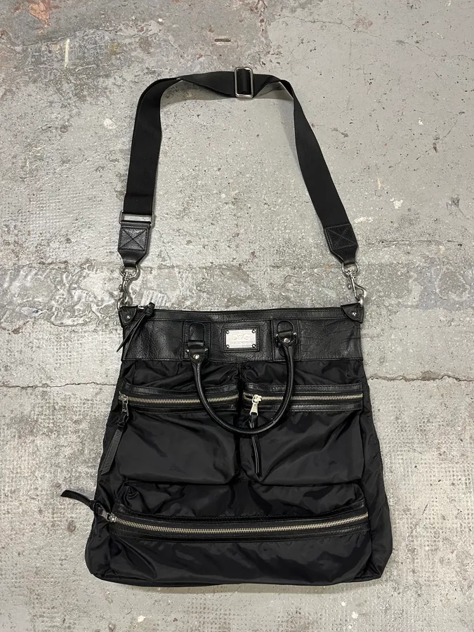 2000s Dolce & Gabbana Black Nylon Cargo Messenger Shoulder Bag