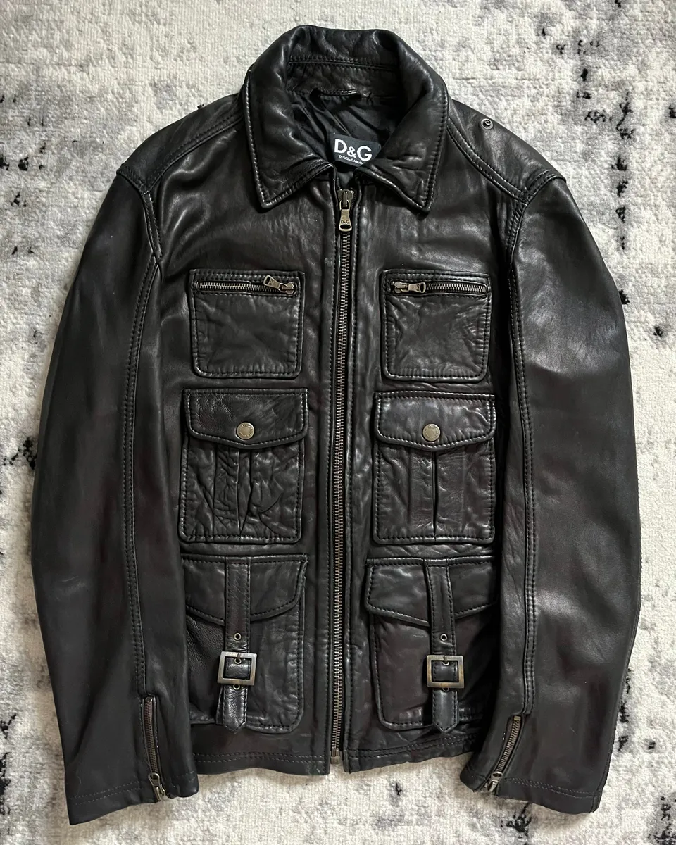 2000s Dolce & Gabbana Black Rebel Utility Leather Jacket - Image 2