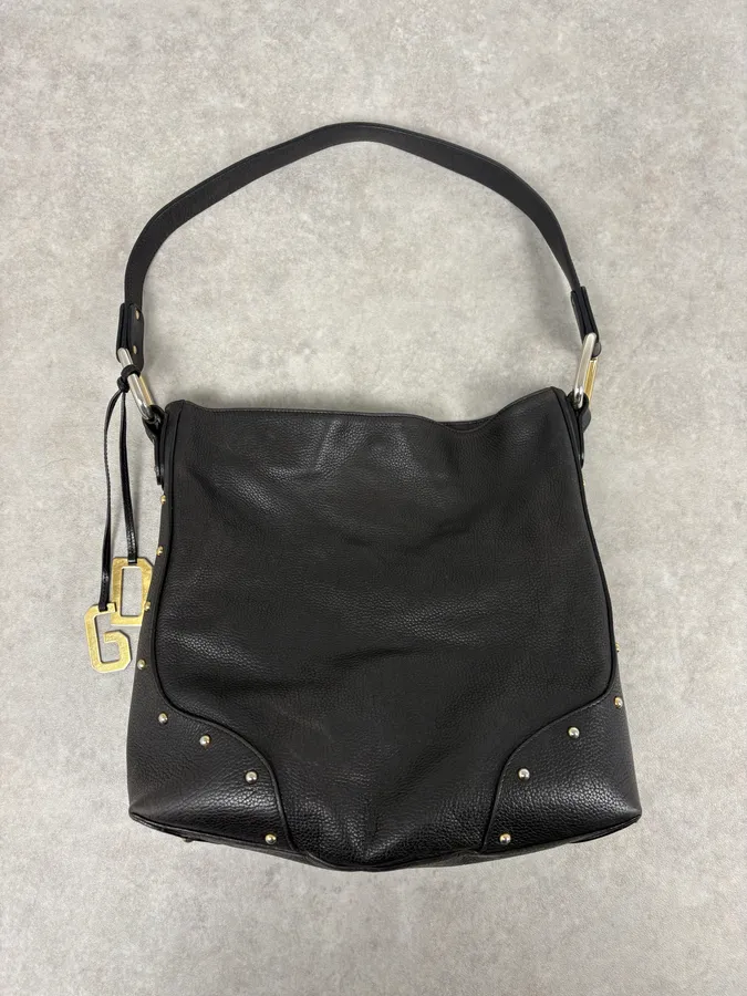 2000s Dolce & Gabbana Black Studded Leather Shoulder Bag