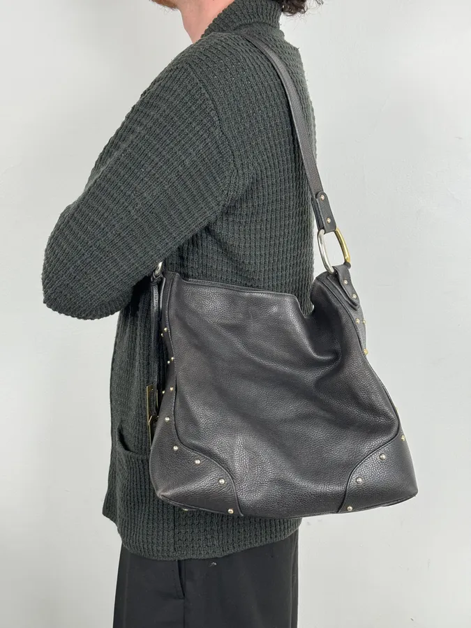 2000s Dolce & Gabbana Black Studded Leather Shoulder Bag - Image 2
