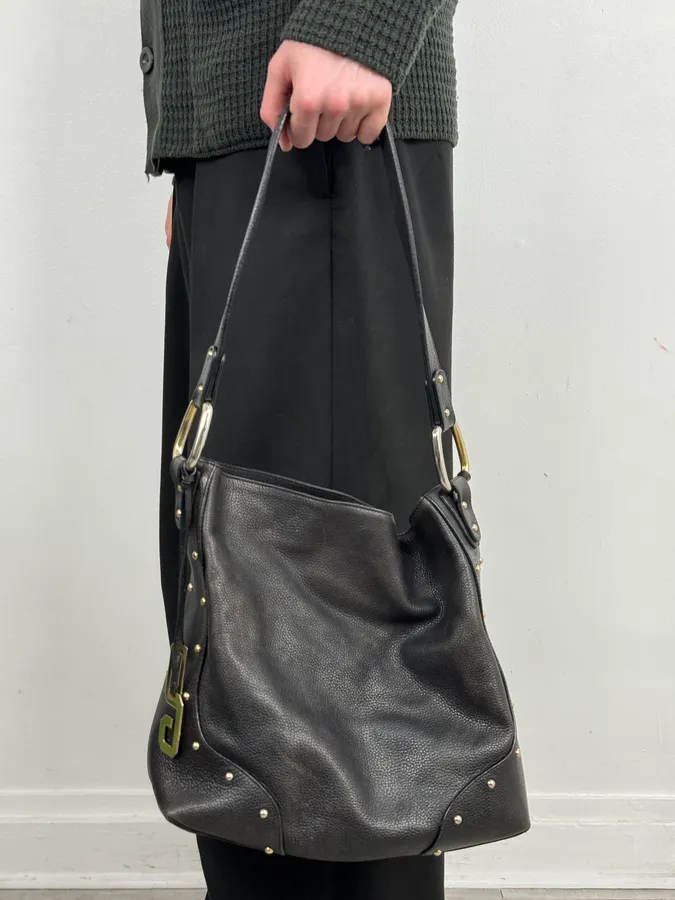 2000s Dolce & Gabbana Black Studded Leather Shoulder Bag - Image 3