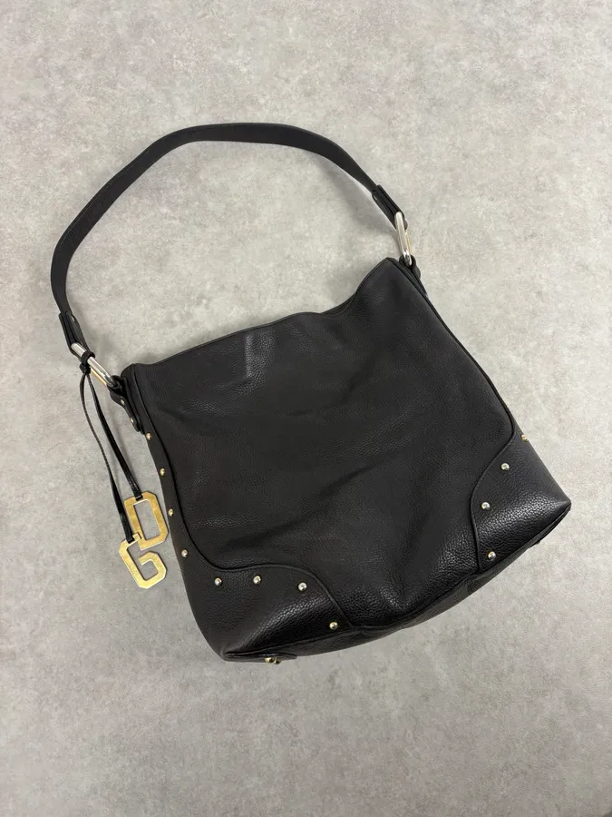 2000s Dolce & Gabbana Black Studded Leather Shoulder Bag - Image 4