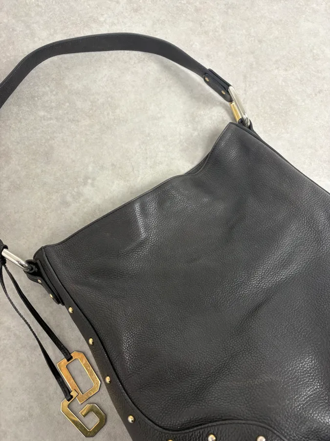 2000s Dolce & Gabbana Black Studded Leather Shoulder Bag - Image 5