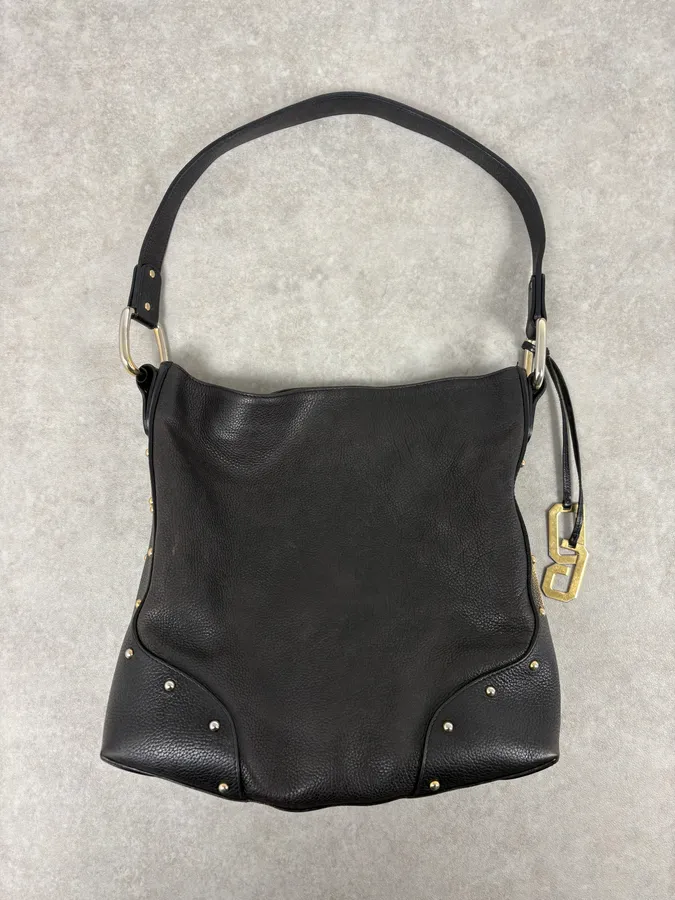2000s Dolce & Gabbana Black Studded Leather Shoulder Bag - Image 6