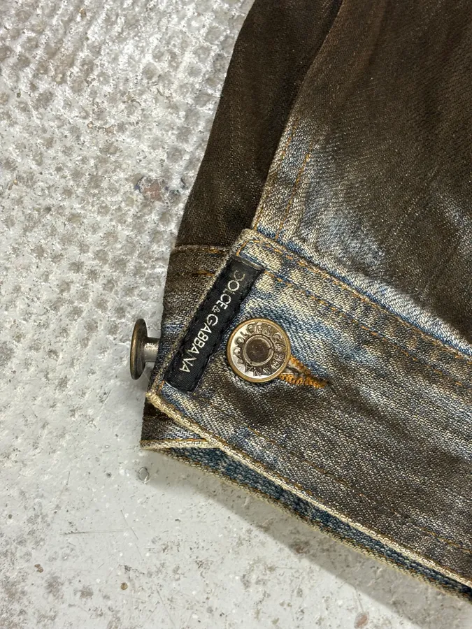 2000s Dolce & Gabbana Black Waxed Effect Denim Jacket - Image 8