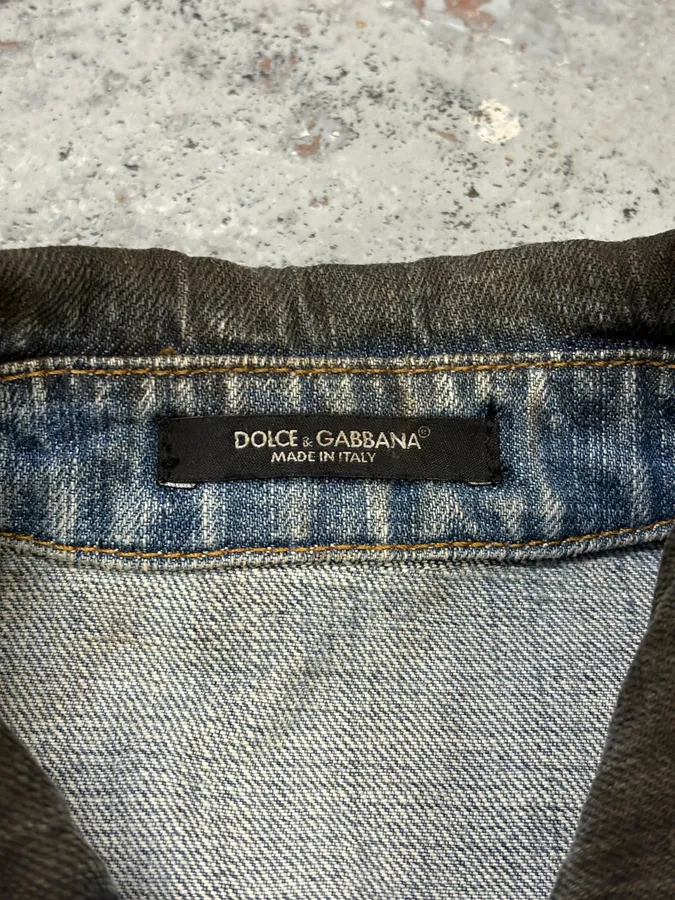 2000s Dolce & Gabbana Black Waxed Effect Denim Jacket - Image 9
