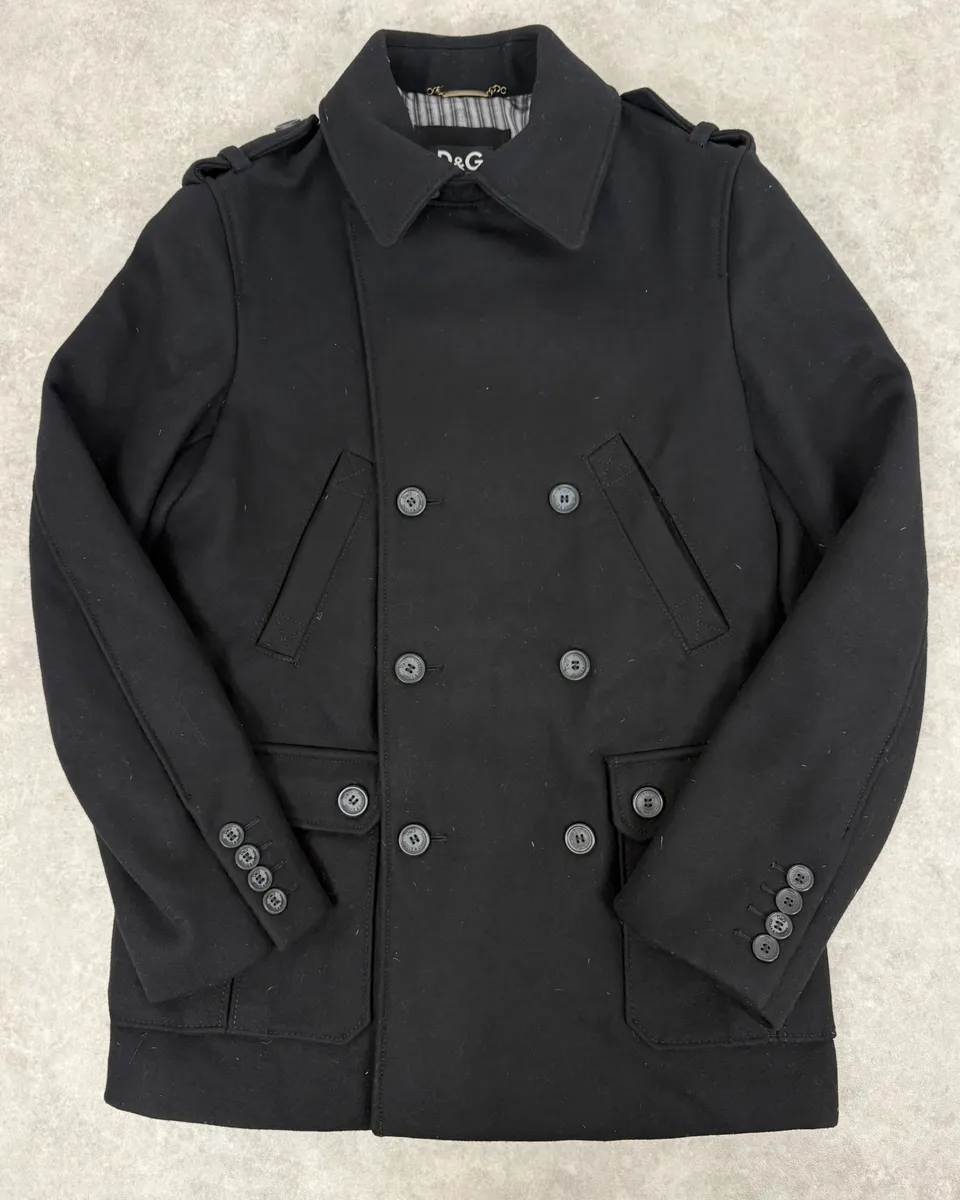 2000s Dolce & Gabbana Black Wool Military Caban Pea-Coat