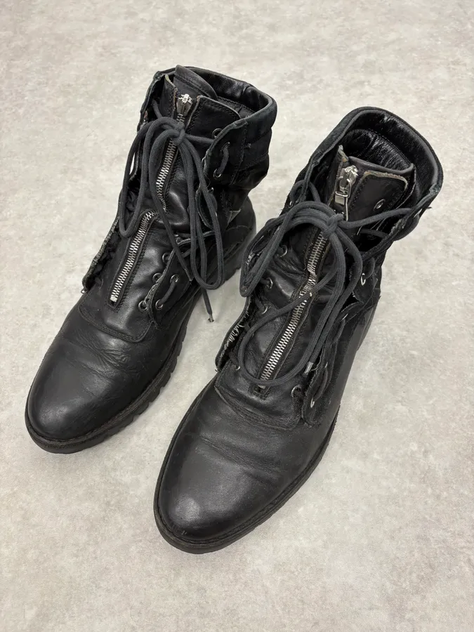 2000s Dolce & Gabbana Black Zip Combat Leather Boots - Image 3