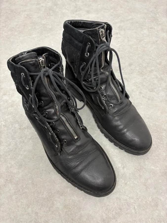 2000s Dolce & Gabbana Black Zip Combat Leather Boots - Image 4