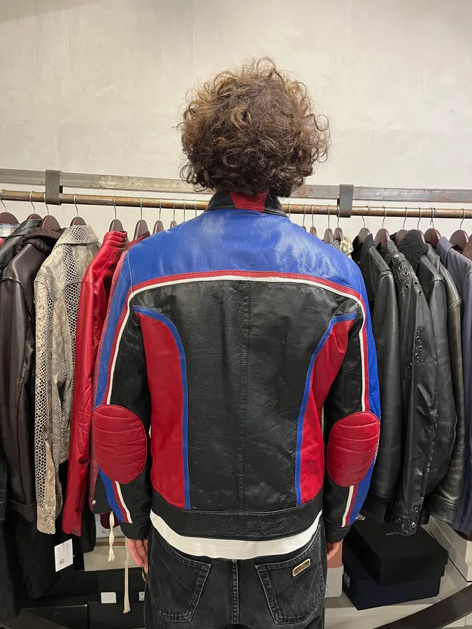 2000s Dolce & Gabbana Blue & Black Racing Biker Leather Jacket - Image 3