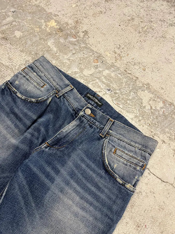 2000s Dolce & Gabbana Blue Denim Faded Jeans - Image 6