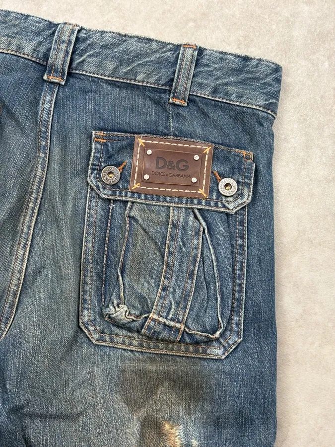 2000s Dolce & Gabbana Blue Denim Multi-Pocket Distressed Jeans - Image 8