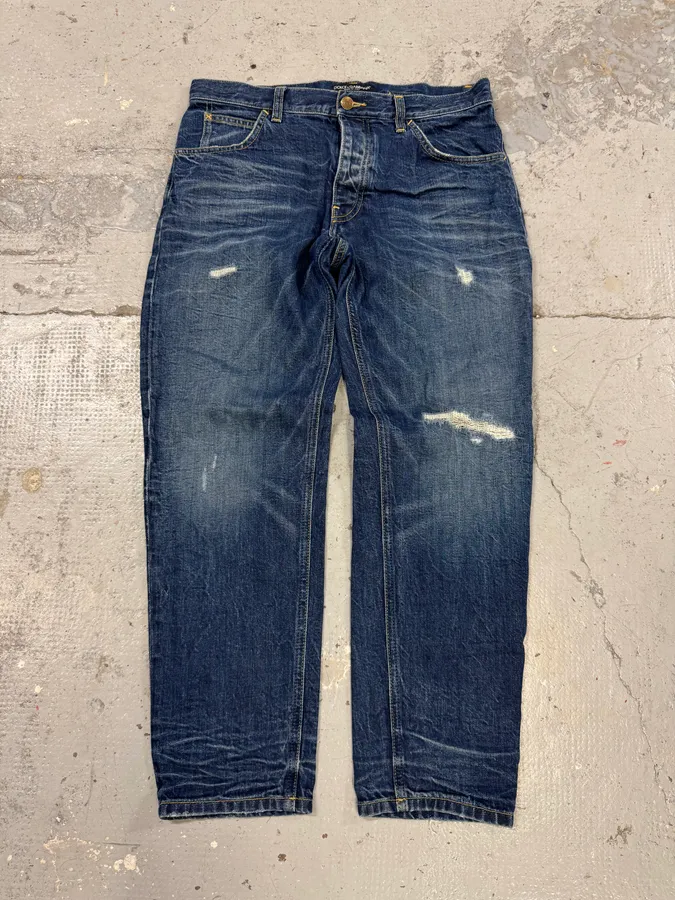 2000s Dolce & Gabbana Blue Distressed Denim Jeans