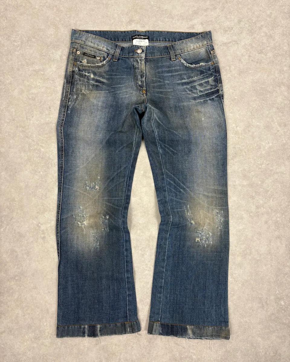 2000s Dolce & Gabbana Blue Distressed Denim Jeans - Image 4