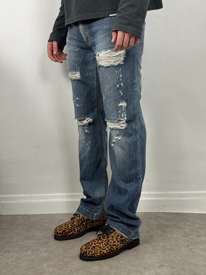 2000s Dolce & Gabbana Blue Distressed Denim Jeans - Image 2