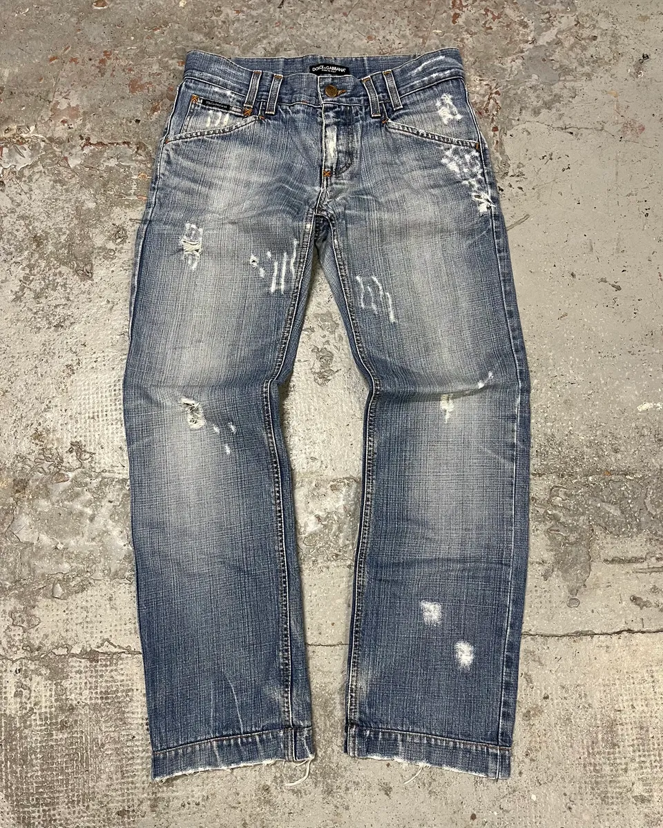 2000s Dolce & Gabbana Blue Distressed Denim Jeans
