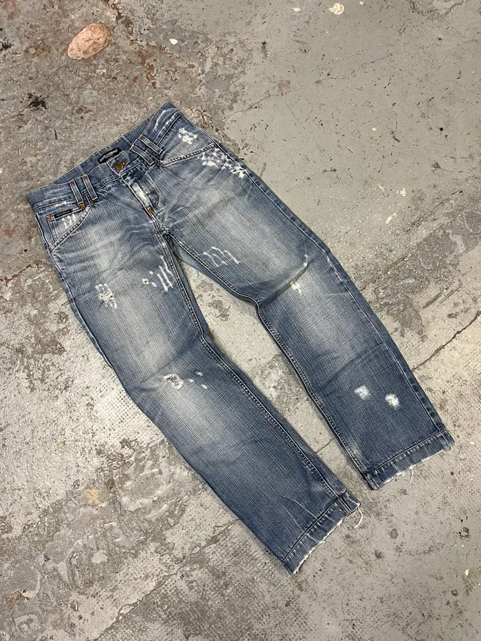 2000s Dolce & Gabbana Blue Distressed Denim Jeans - Image 5
