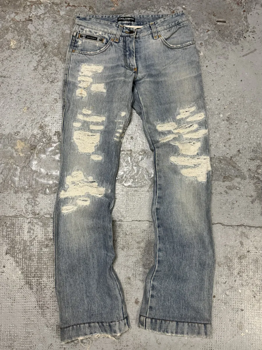 2000s Dolce & Gabbana Blue Distressed Denim Jeans