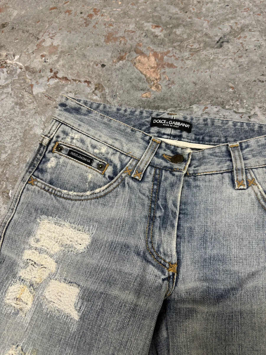 2000s Dolce & Gabbana Blue Distressed Denim Jeans - Image 4