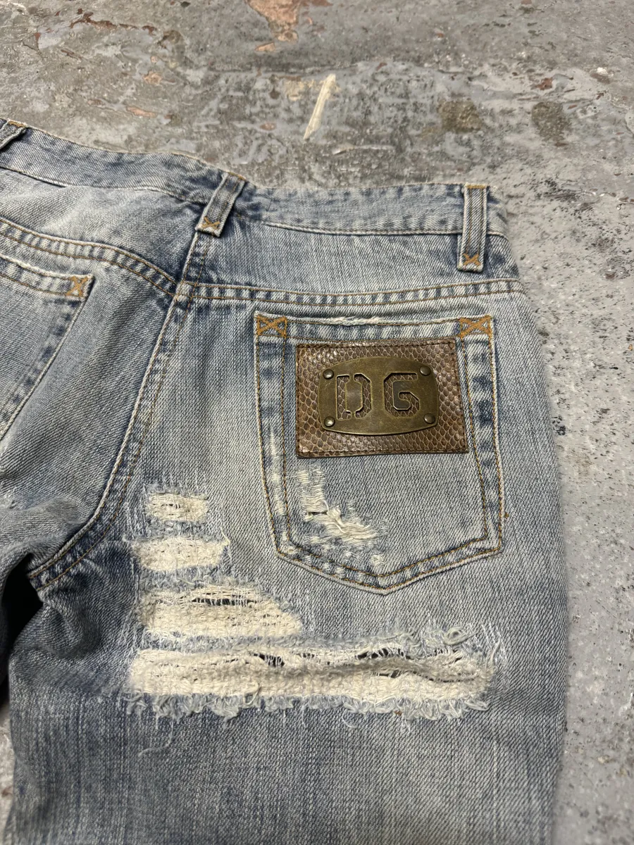 2000s Dolce & Gabbana Blue Distressed Denim Jeans - Image 6