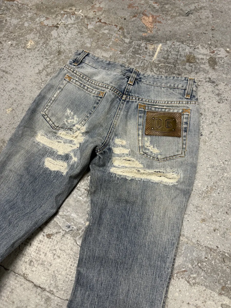 2000s Dolce & Gabbana Blue Distressed Denim Jeans - Image 7