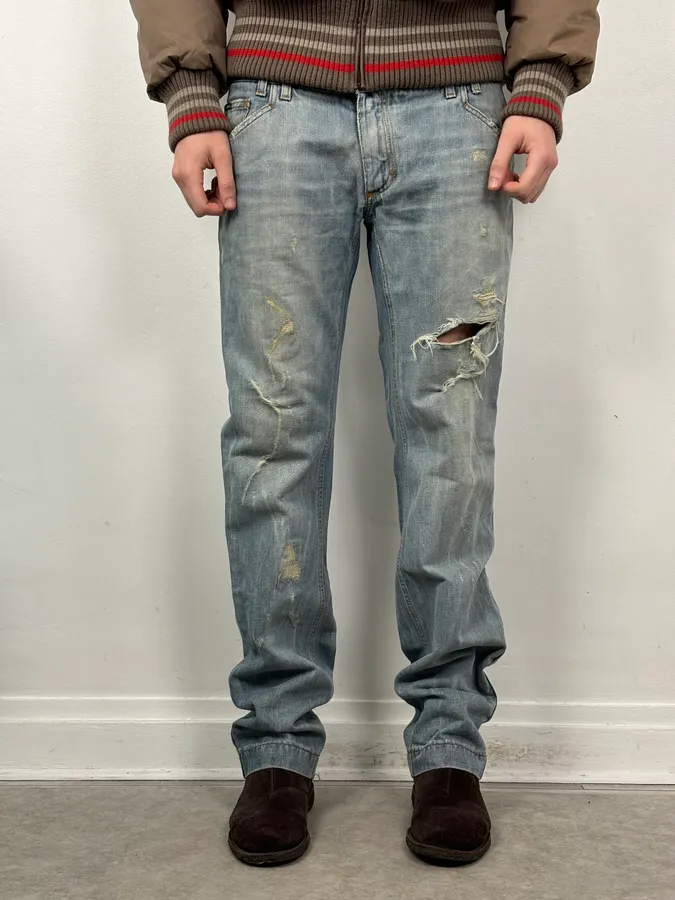 2000s Dolce & Gabbana Blue Distressed Denim Jeans