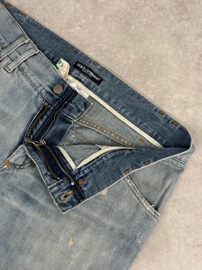 2000s Dolce & Gabbana Blue Distressed Denim Jeans - Image 10