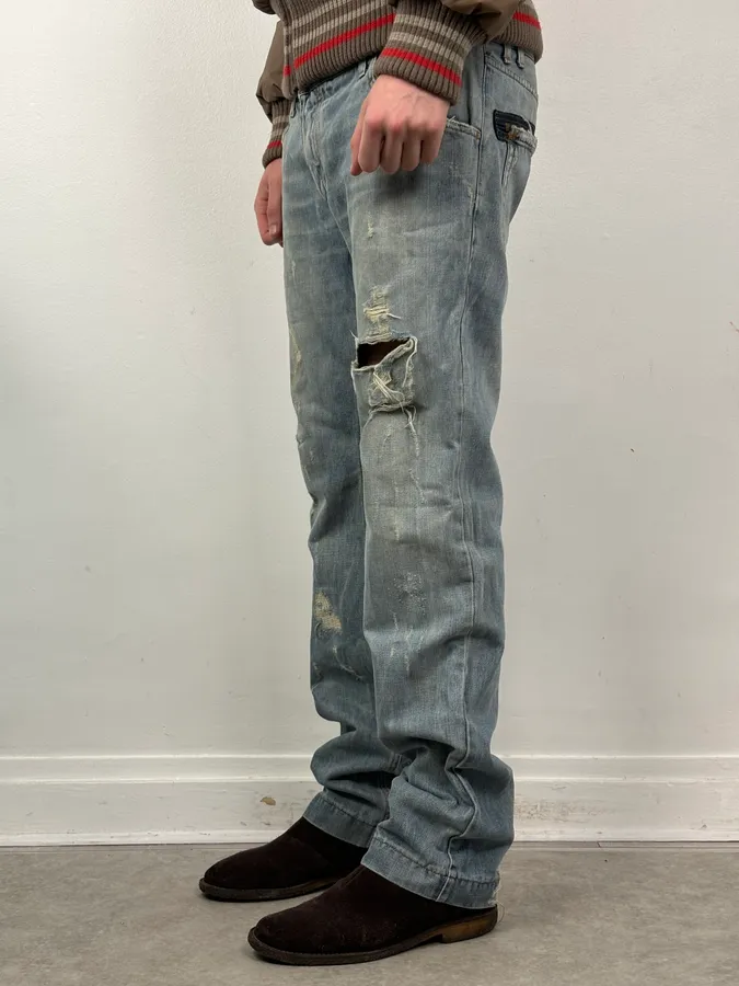 2000s Dolce & Gabbana Blue Distressed Denim Jeans - Image 2