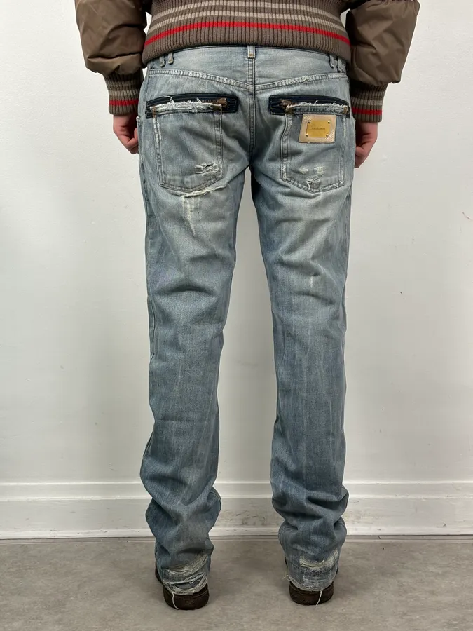 2000s Dolce & Gabbana Blue Distressed Denim Jeans - Image 3