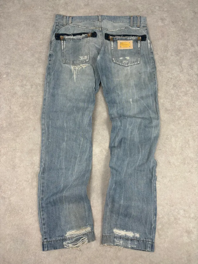 2000s Dolce & Gabbana Blue Distressed Denim Jeans - Image 6