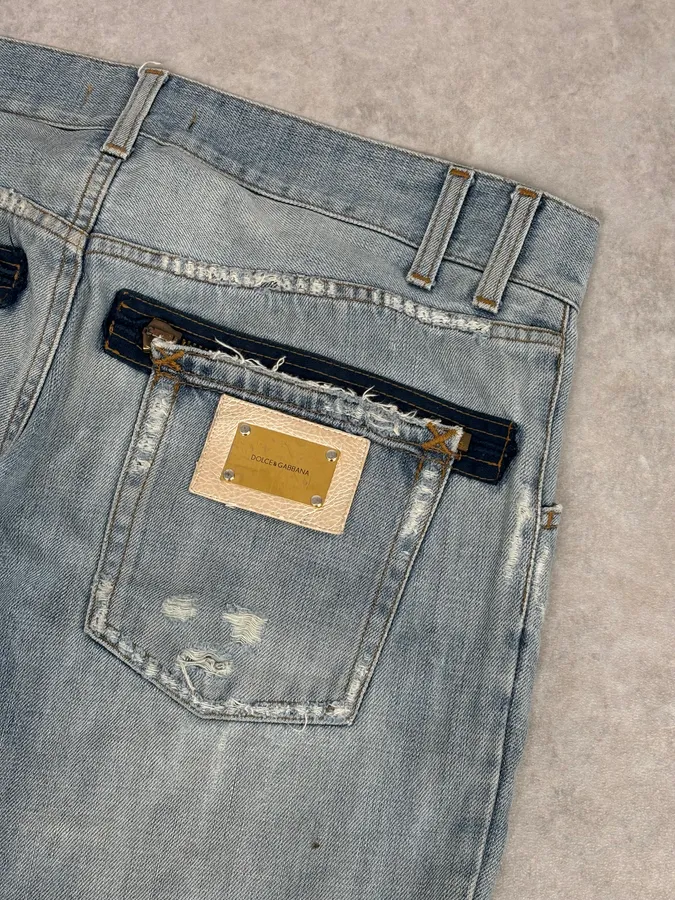 2000s Dolce & Gabbana Blue Distressed Denim Jeans - Image 8