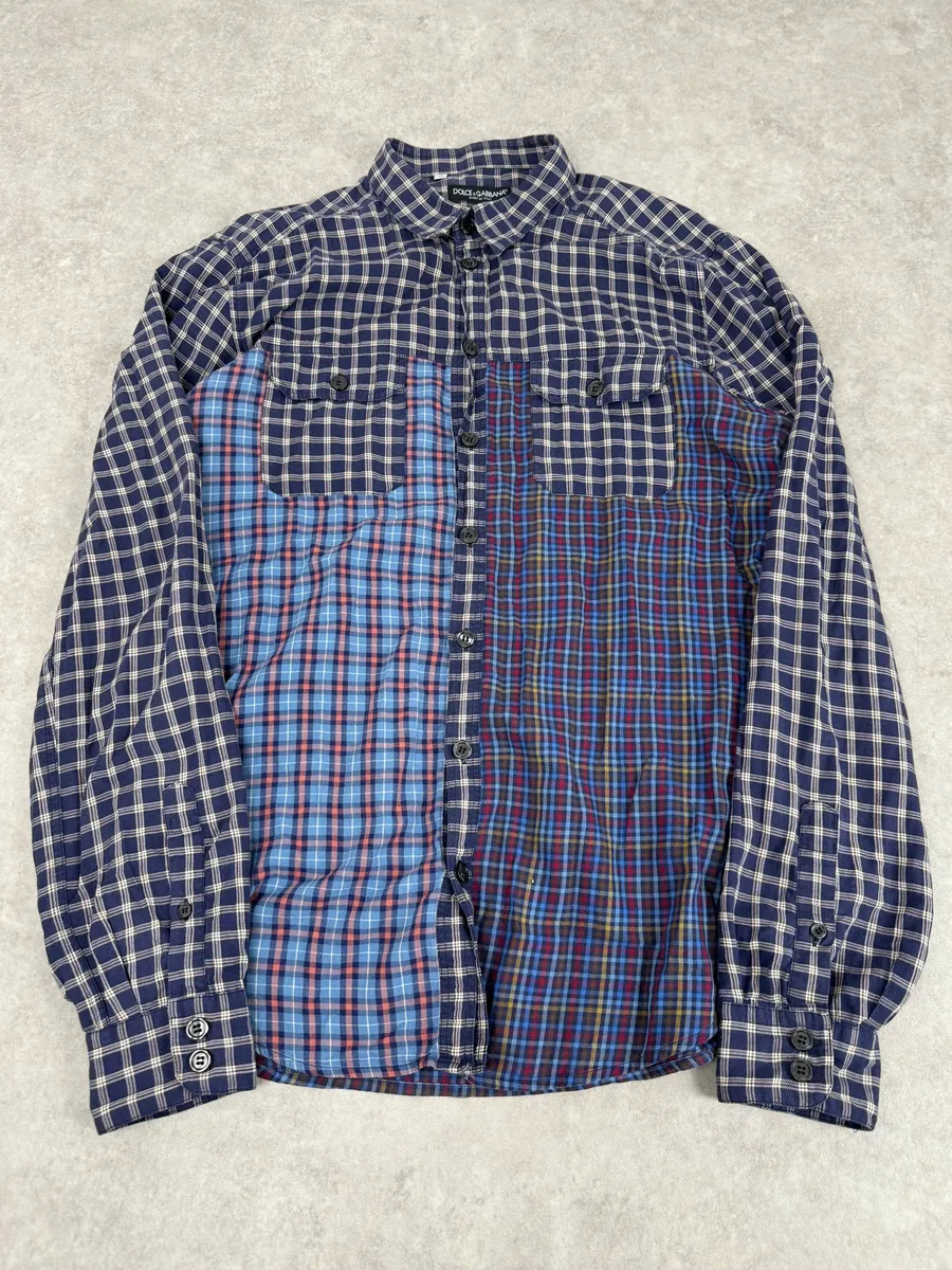 2000s Dolce & Gabbana Blue Irregular Checkered Shirt