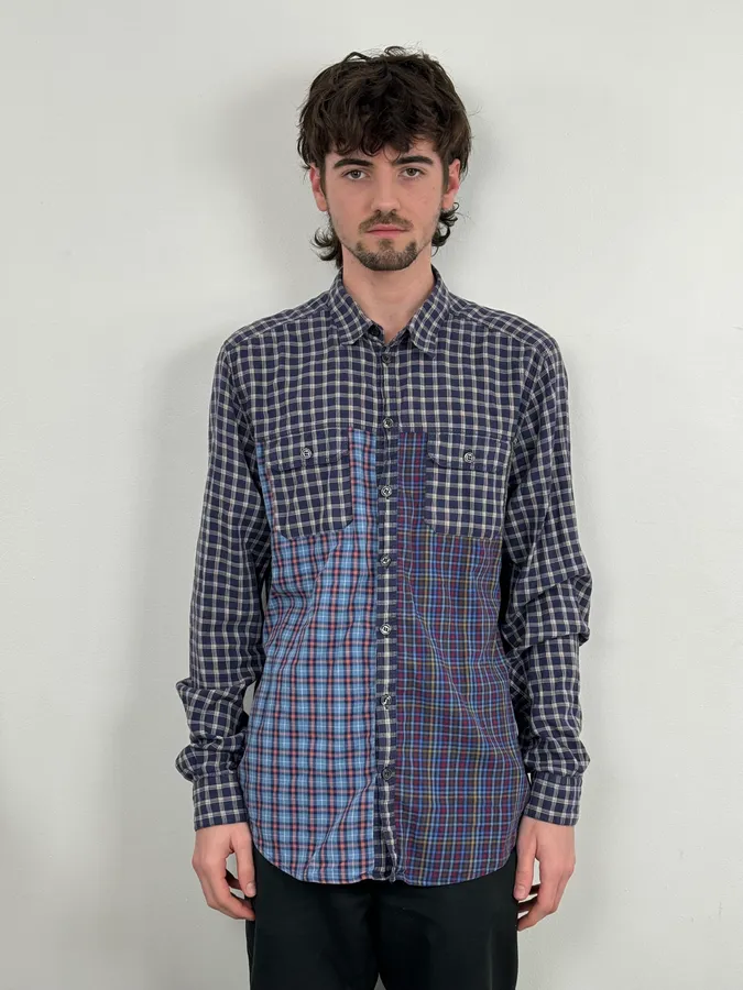 2000s Dolce & Gabbana Blue Irregular Checkered Shirt - Image 2