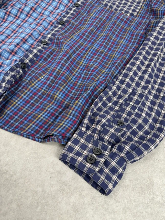 2000s Dolce & Gabbana Blue Irregular Checkered Shirt - Image 6