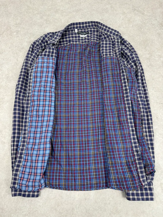 2000s Dolce & Gabbana Blue Irregular Checkered Shirt - Image 8
