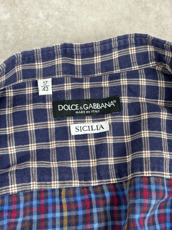 2000s Dolce & Gabbana Blue Irregular Checkered Shirt - Image 9