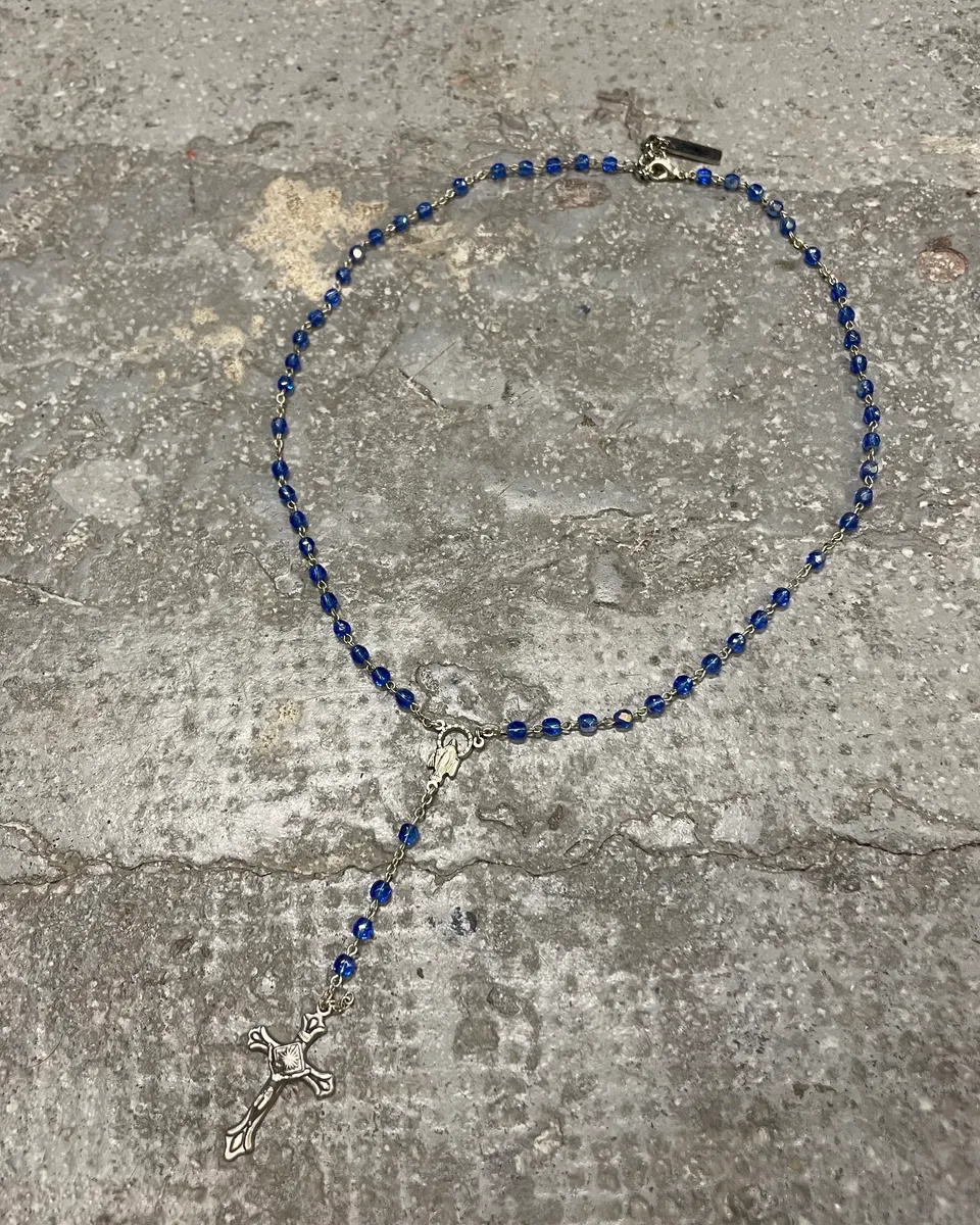 2000s Dolce & Gabbana Blue Rosary Cross Necklace