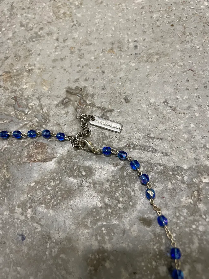 2000s Dolce & Gabbana Blue Rosary Cross Necklace - Image 6